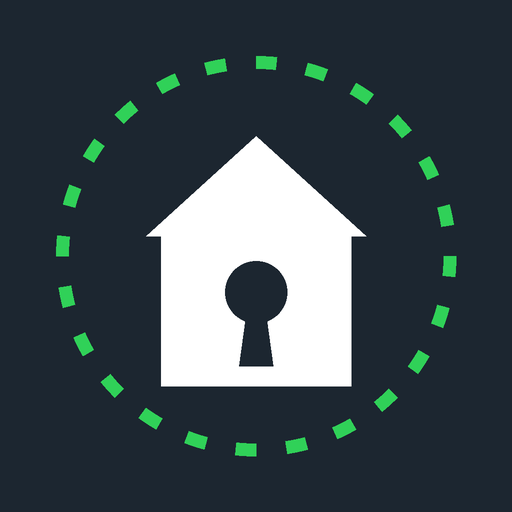 GeoDoor-Logo: Haus mit Schlüsselloch in einem Geofence-Ring